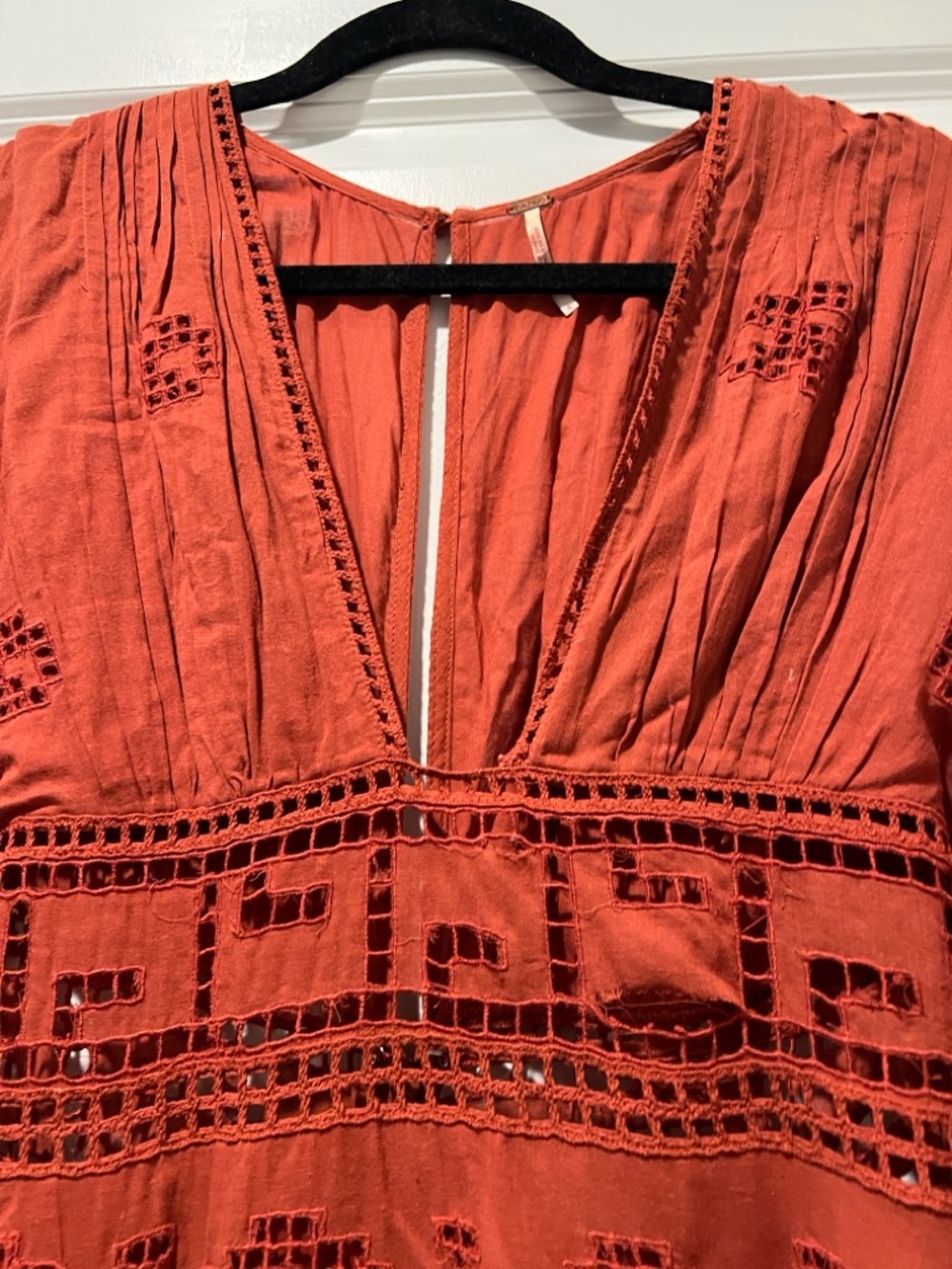 Free People Rust V-Neck dress with Crochet Trim - Picture 3 of 5
